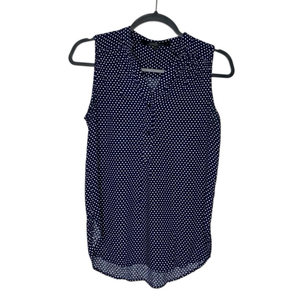 Fun2Fun Navy Polka Dot Blouse Small Sleeveless Rayon Retro Classic Top - Picture 1 of 8